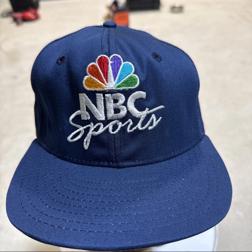 Vintage NBC Sports Snap Back Adjustable Navy Blue Hat Cap Large USA